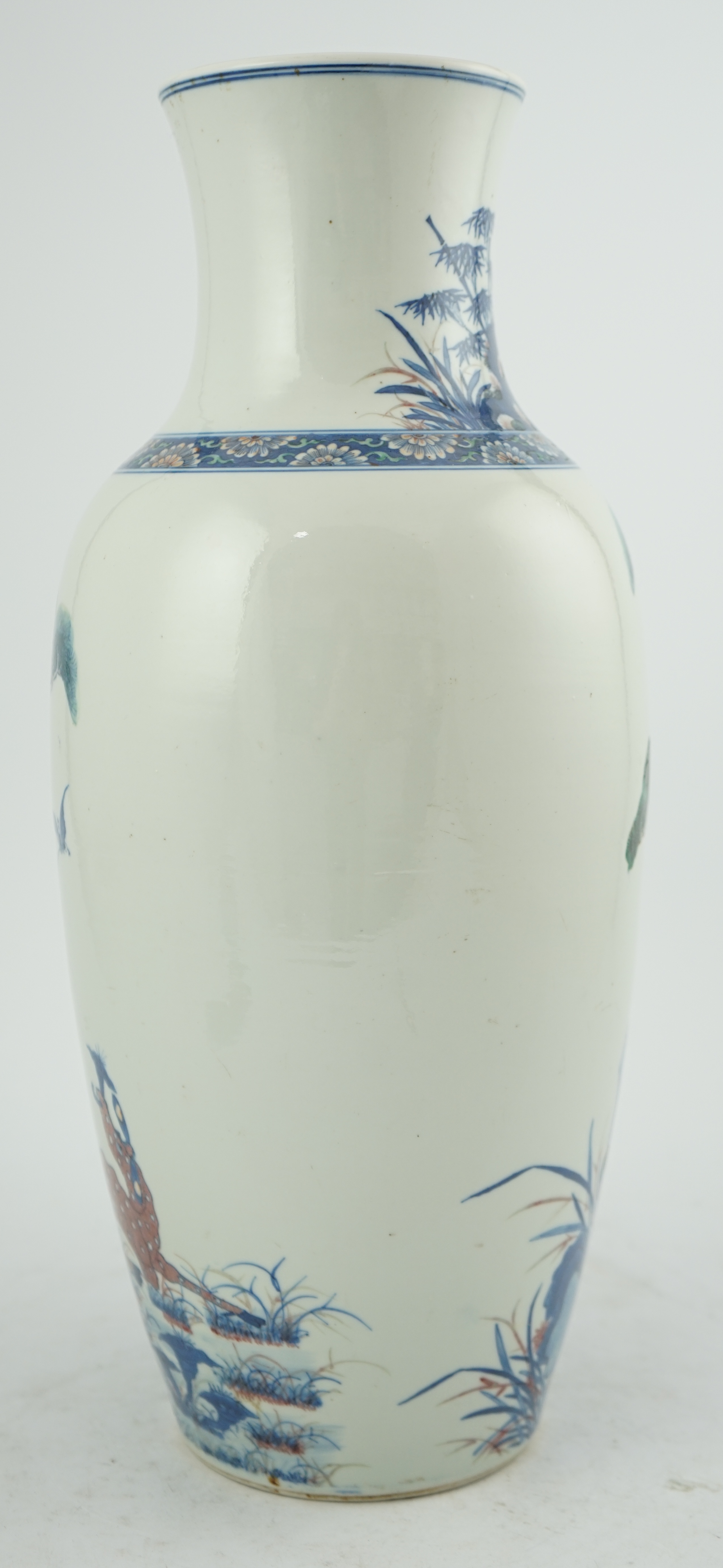 An unusual Chinese underglaze blue and copper red ‘longevity’ vase, 19th century